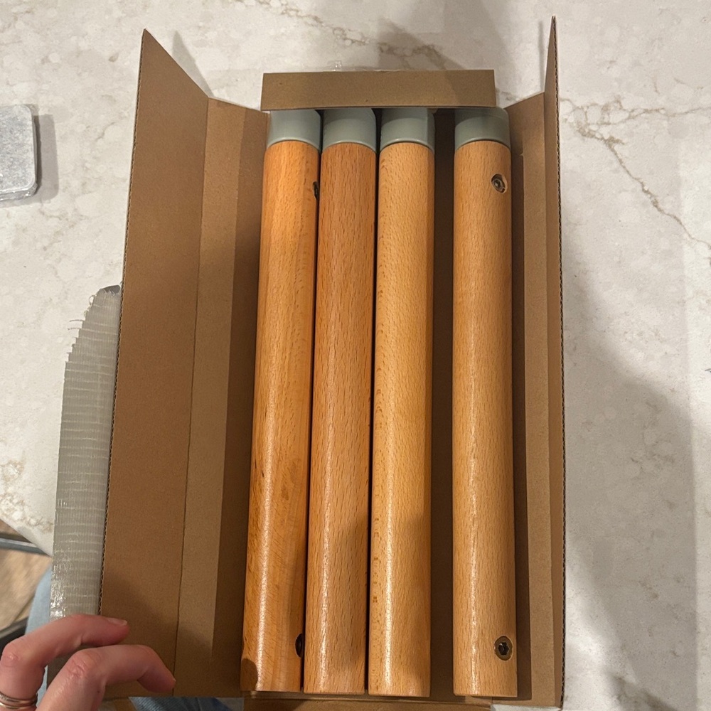 Set of 4 Natural Wood Furniture Legs with Light Green Caps - play chair legs